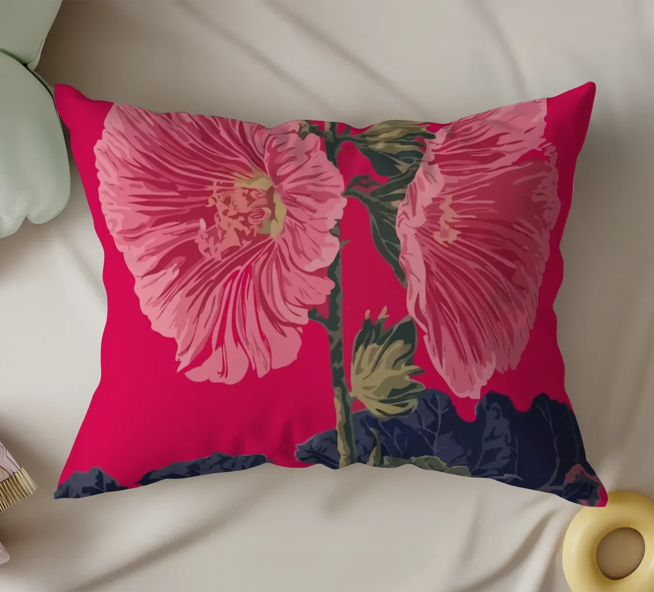 Pink Flower on Red Background cuscino da edsonramosart
