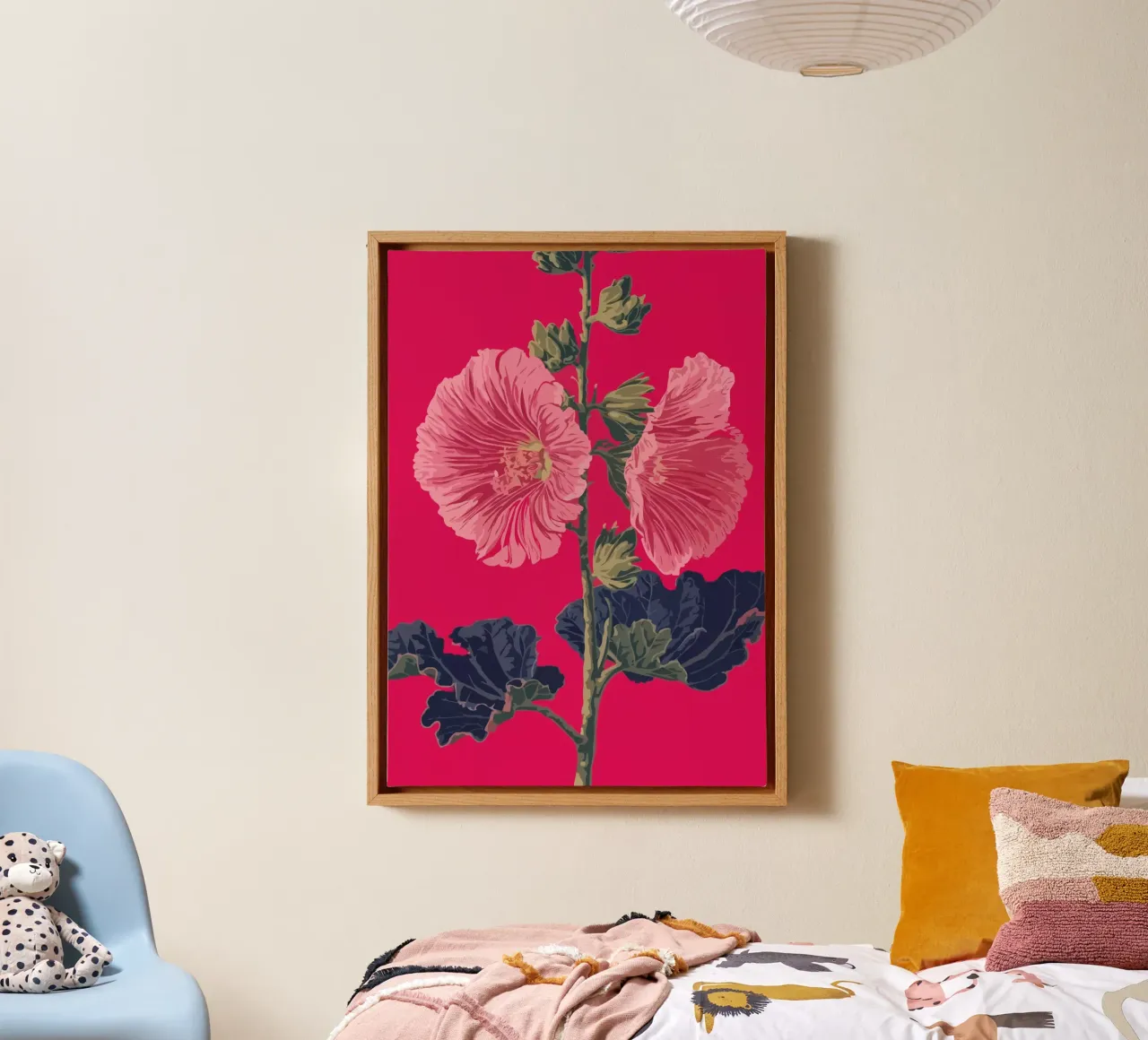 Pink Flower on Red Background tela con Cornice a cassetta da edsonramosart