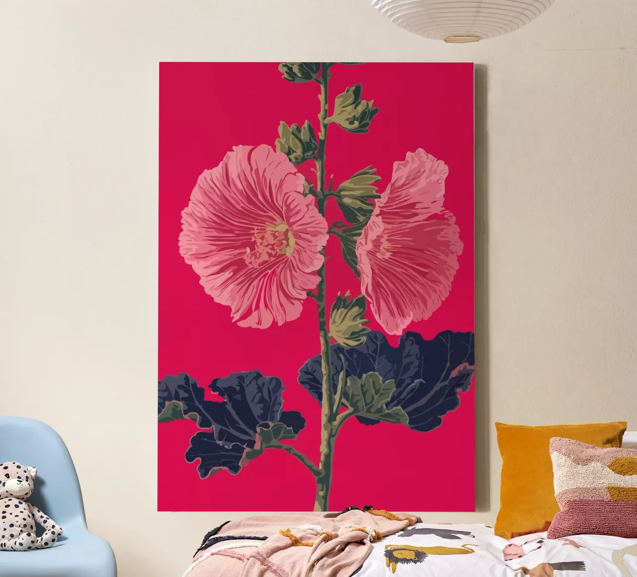 Pink Flower on Red Background tela con Cornice a cassetta da edsonramosart