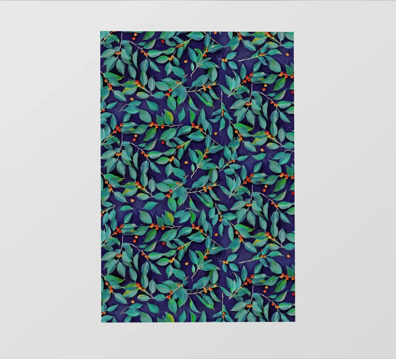 Leaves & Berries on Blue telo in pvc da Micklyn Le Feuvre