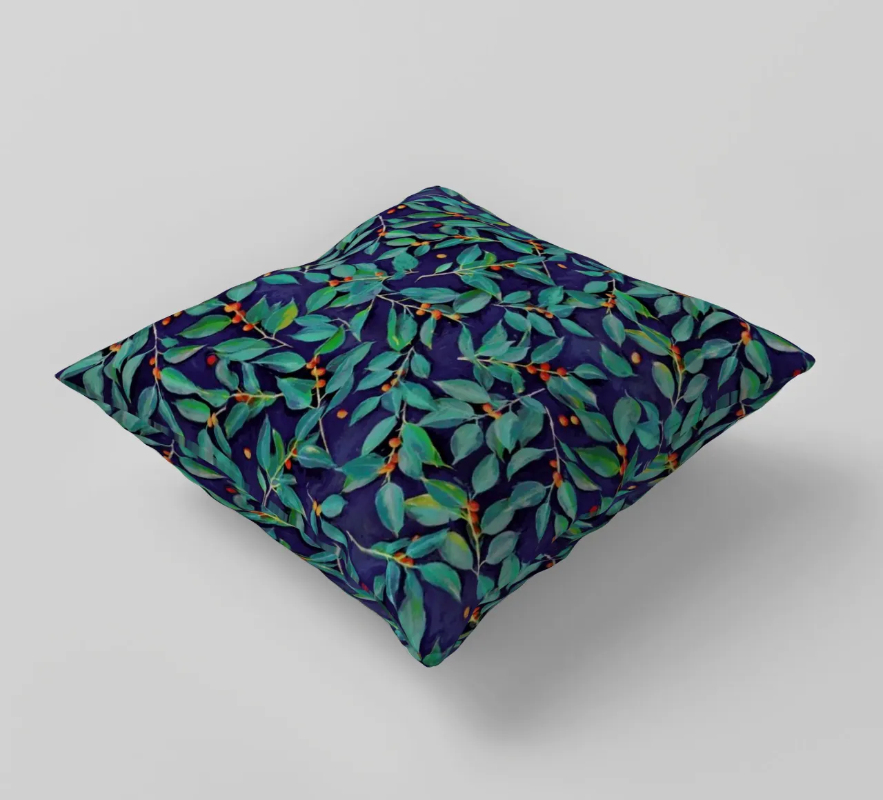 Leaves & Berries on Blue cuscino da Micklyn Le Feuvre