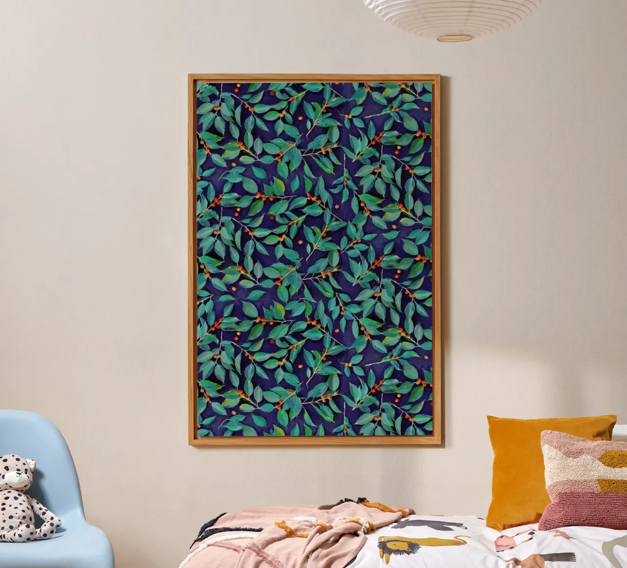 Leaves & Berries on Blue alluminio dibond da Micklyn Le Feuvre