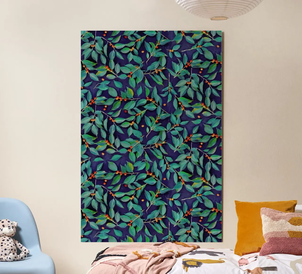 Leaves & Berries on Blue alluminio dibond da Micklyn Le Feuvre