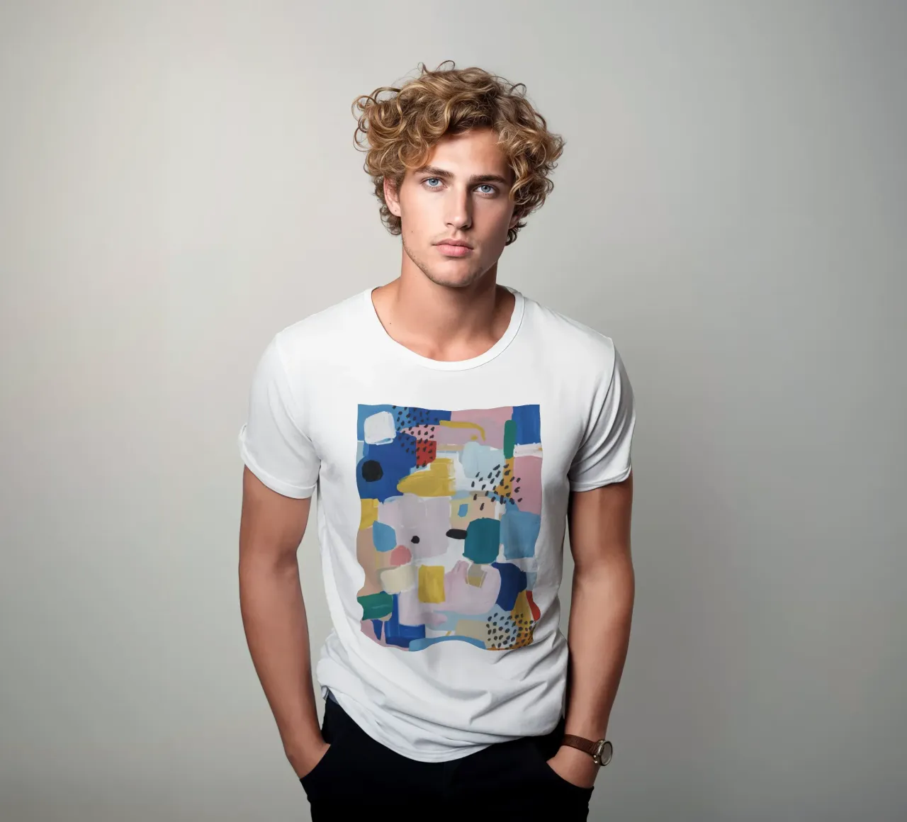 Gestructureerd abstract patchwork t-shirt van Solace Light