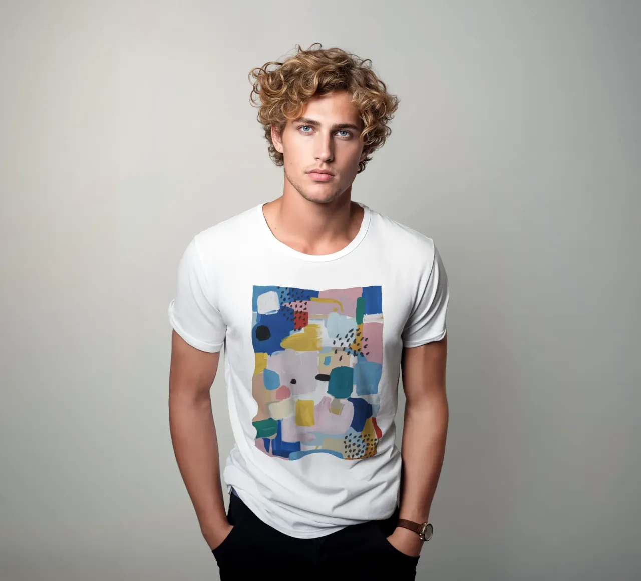 Gestructureerd abstract patchwork t-shirt van Solace Light