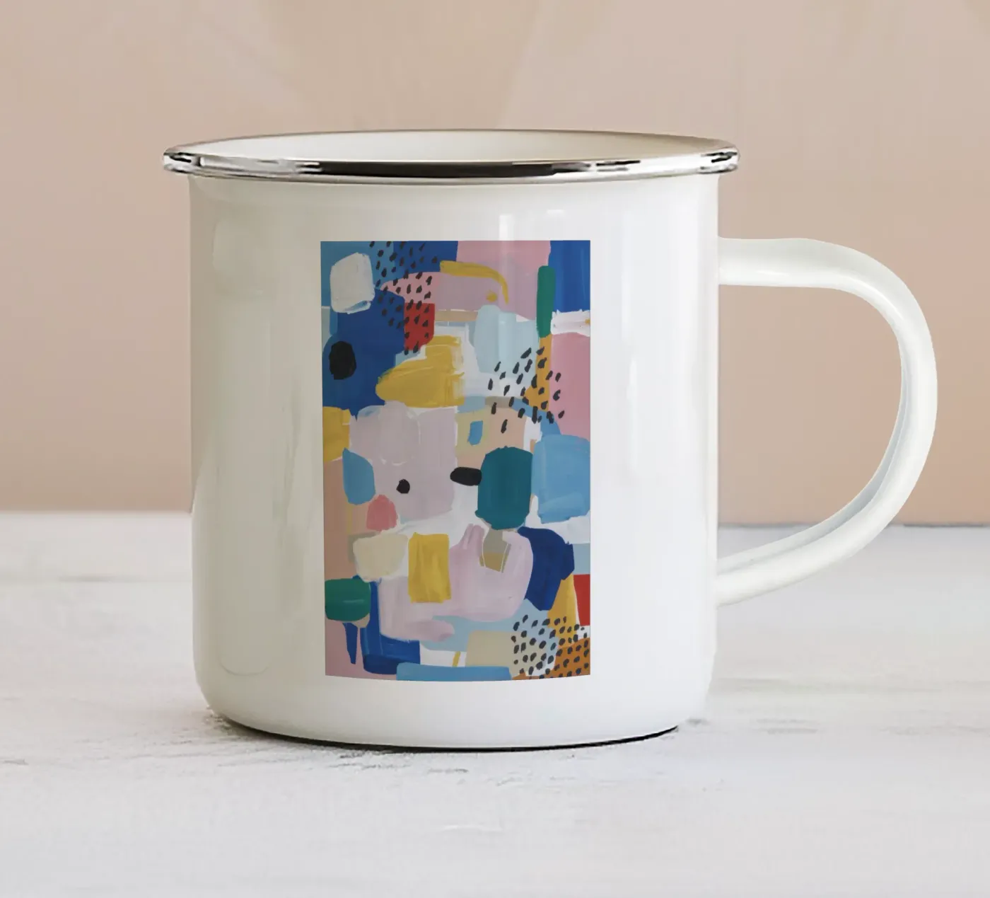 Patchwork abstrait texturé mug en émail de Solace Light