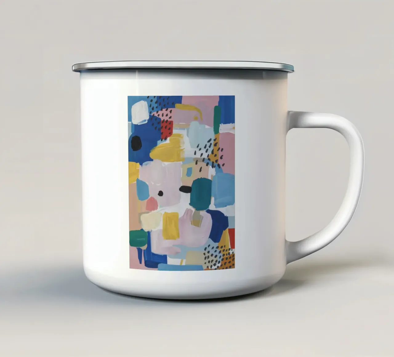 Gestructureerd abstract patchwork emaille mok van Solace Light