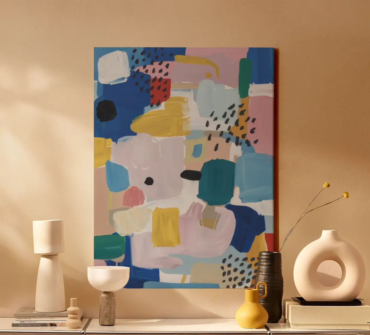 Gestructureerd abstract patchwork canvas van Solace Light