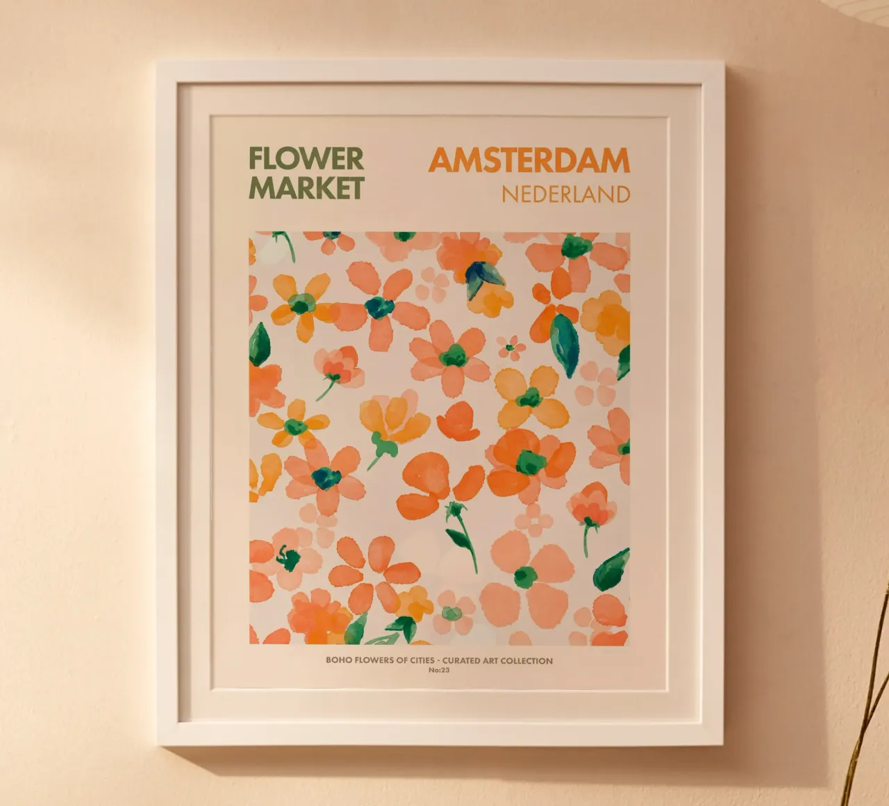 Amsterdam-Mercato dei fiori poster con telaio in legno da Emel Tunaboylu