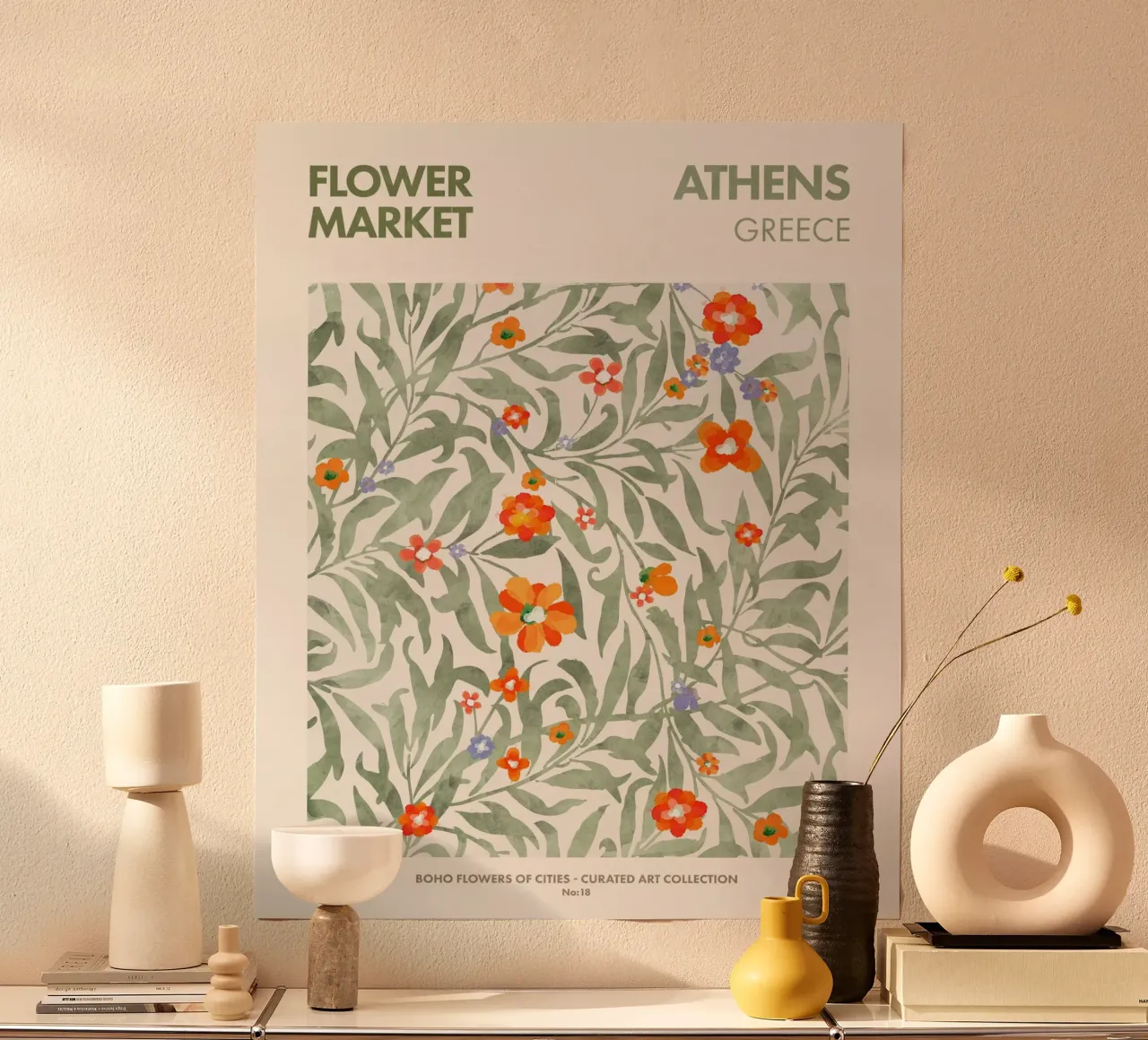 Mercato dei fiori di Atene poster con telaio in plastica da Emel Tunaboylu