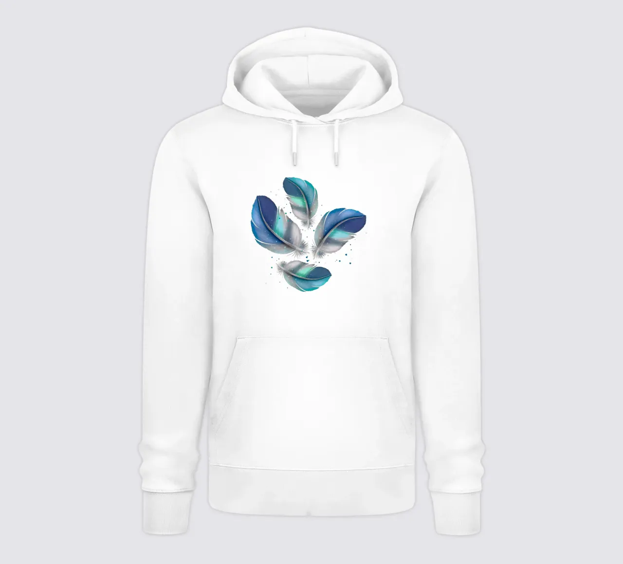 Piuma di colore blu-grigio. Modello di piuma. felpa con cappuccio da CalliLetters