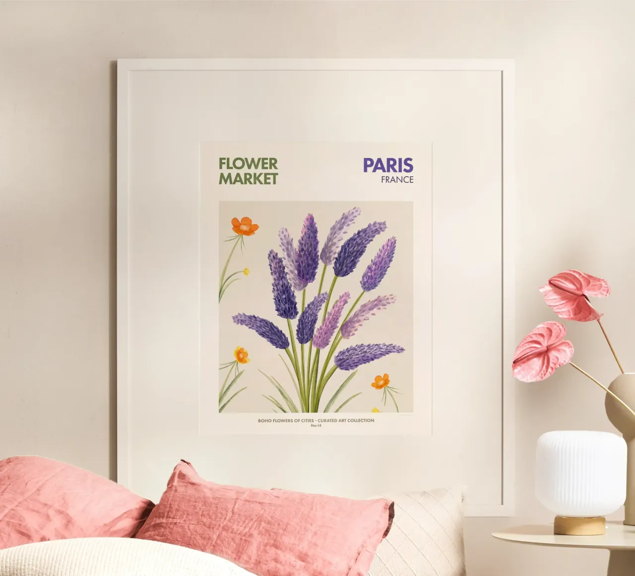Mercato dei fiori di Parigi poster con telaio in legno da Emel Tunaboylu