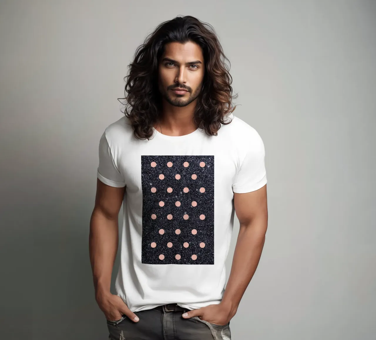 Pink Polka Dots on Shiny Background t-shirt da cafelab