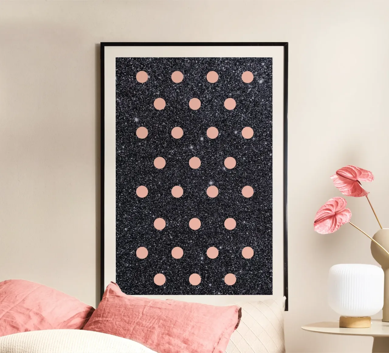 Pink Polka Dots on Shiny Background poster da cafelab