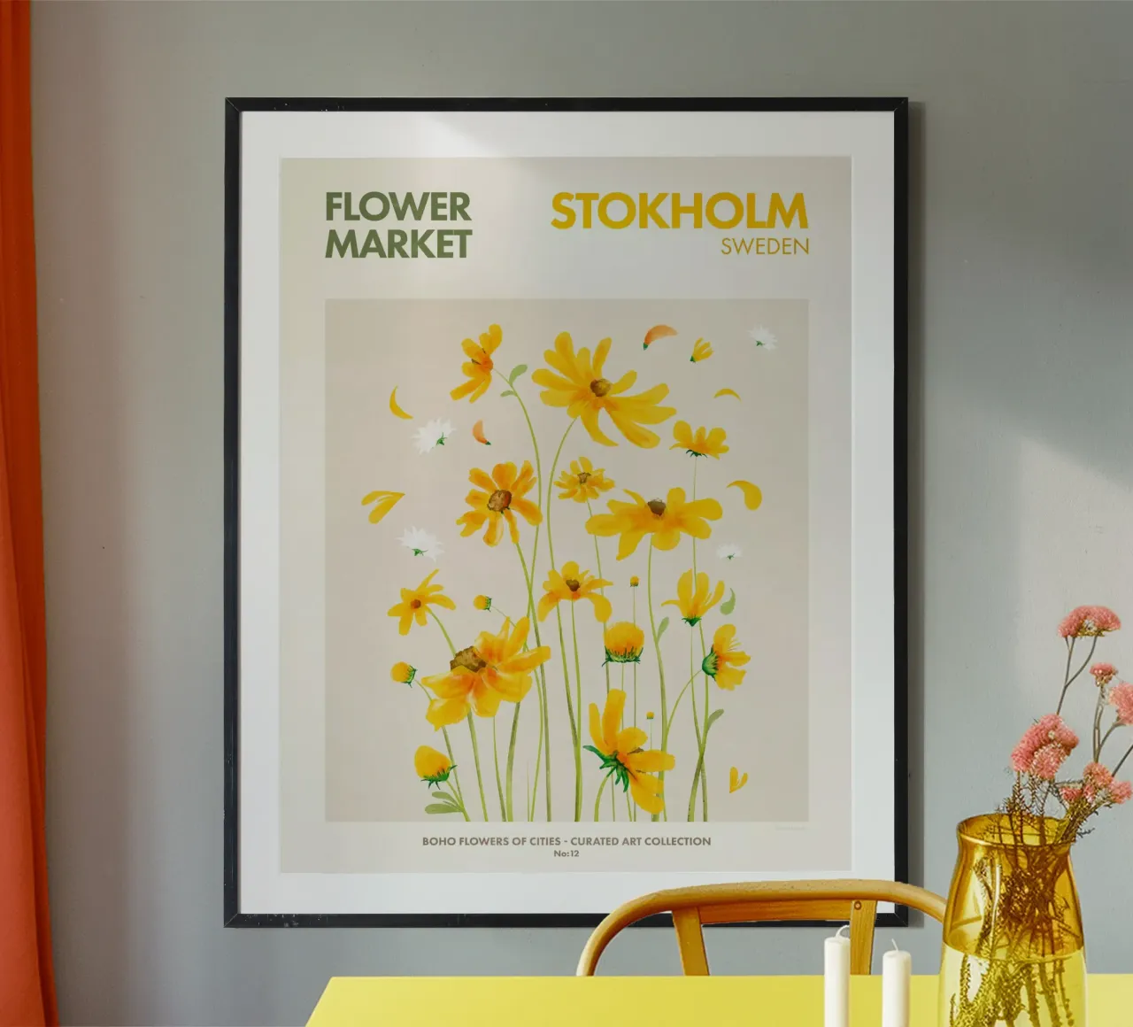 Mercato dei fiori di Stoccolma poster con telaio in alluminio da Emel Tunaboylu
