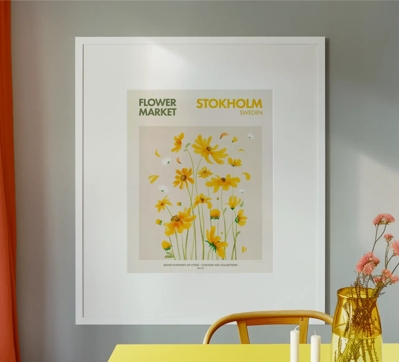Mercato dei fiori di Stoccolma poster con telaio in alluminio da Emel Tunaboylu