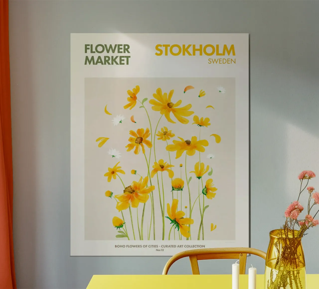 Mercato dei fiori di Stoccolma poster con telaio in alluminio da Emel Tunaboylu