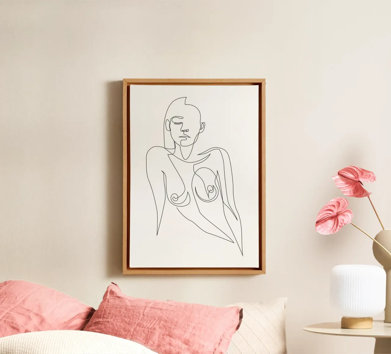 One line nude - E4 canvas met Baklijst van Addillum