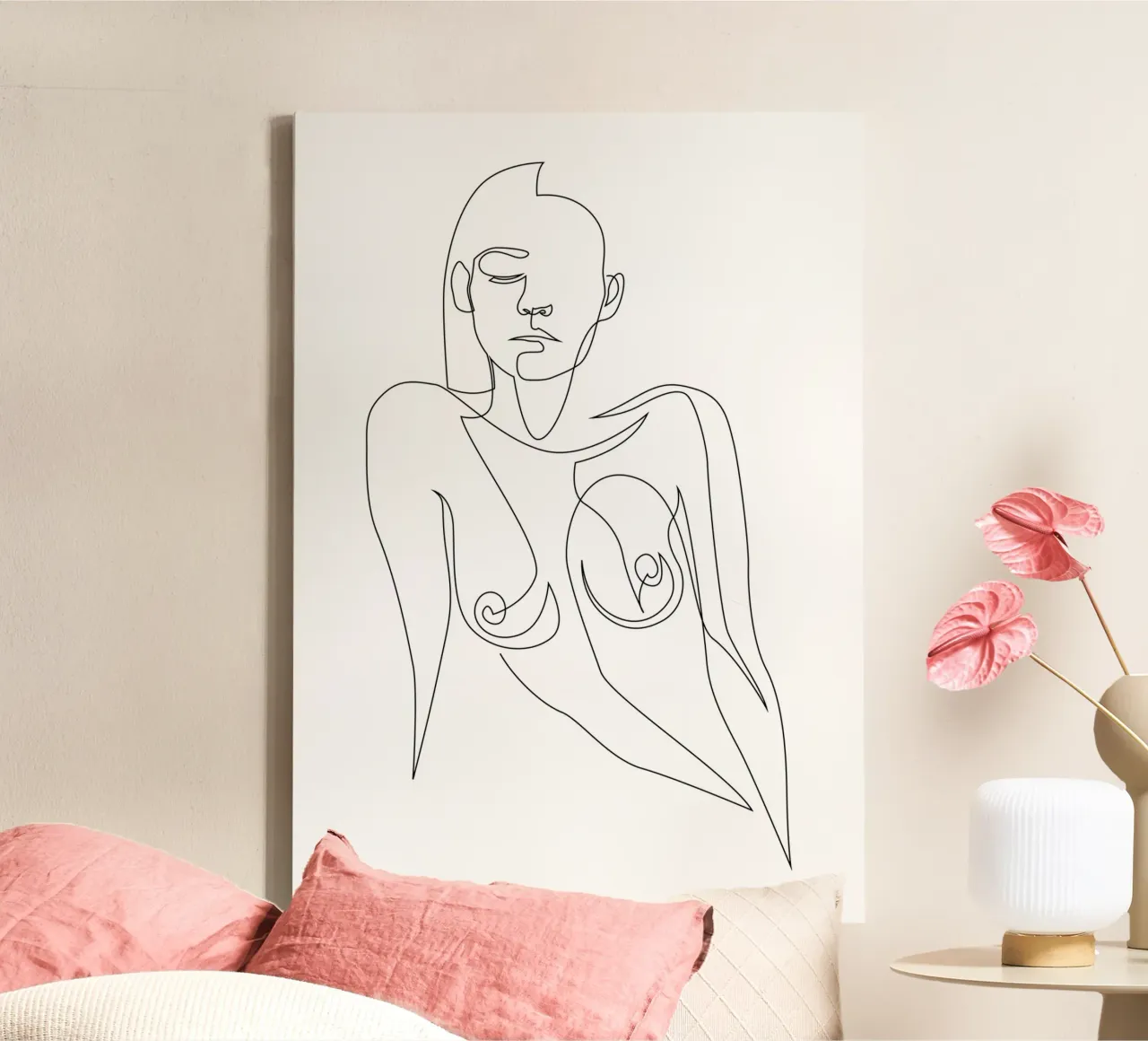 One line nude - E4 canvas met Baklijst van Addillum