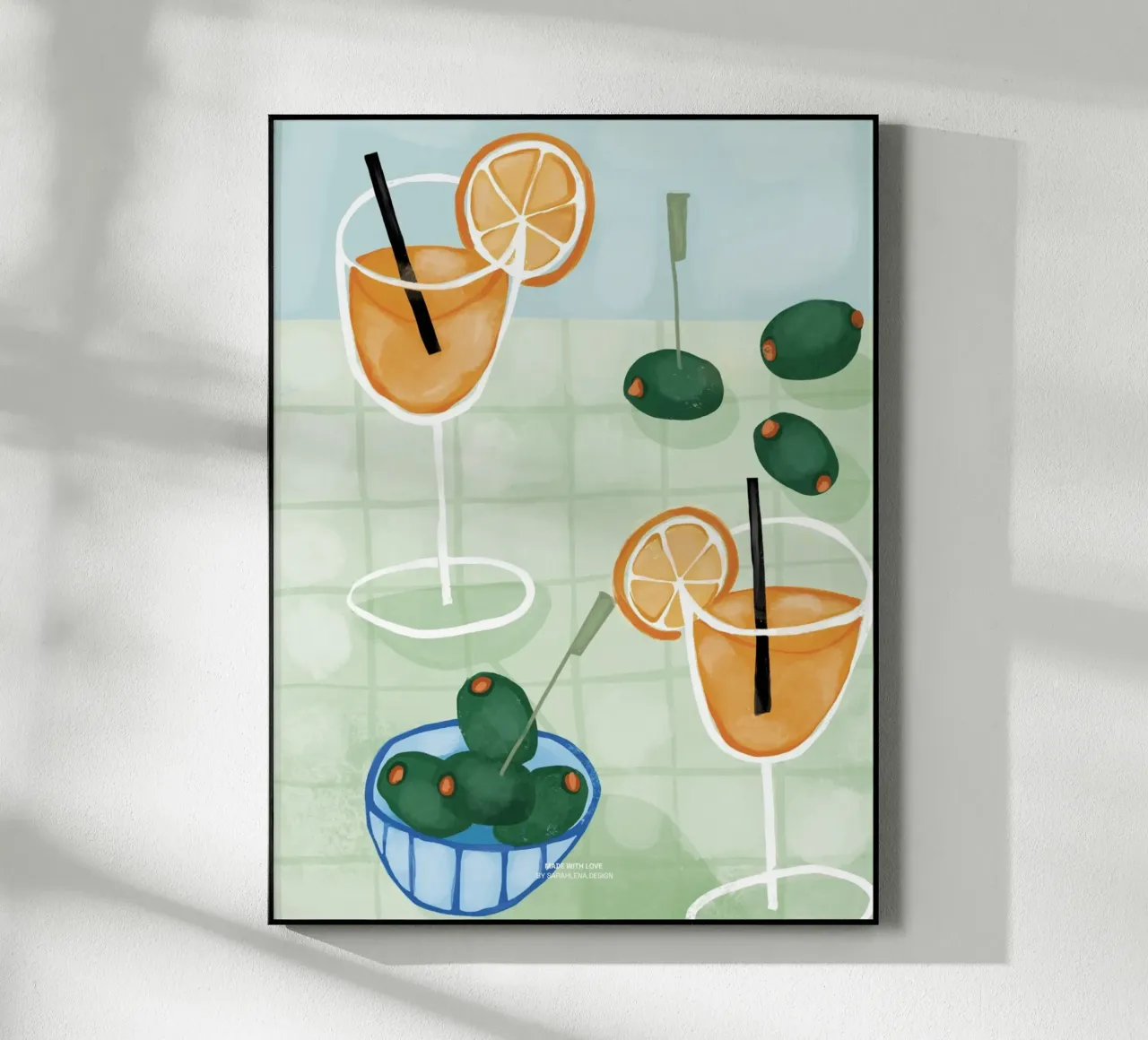 APEROL SPRITZ UND OLIVEN acrylic glass by sarahlenadesign