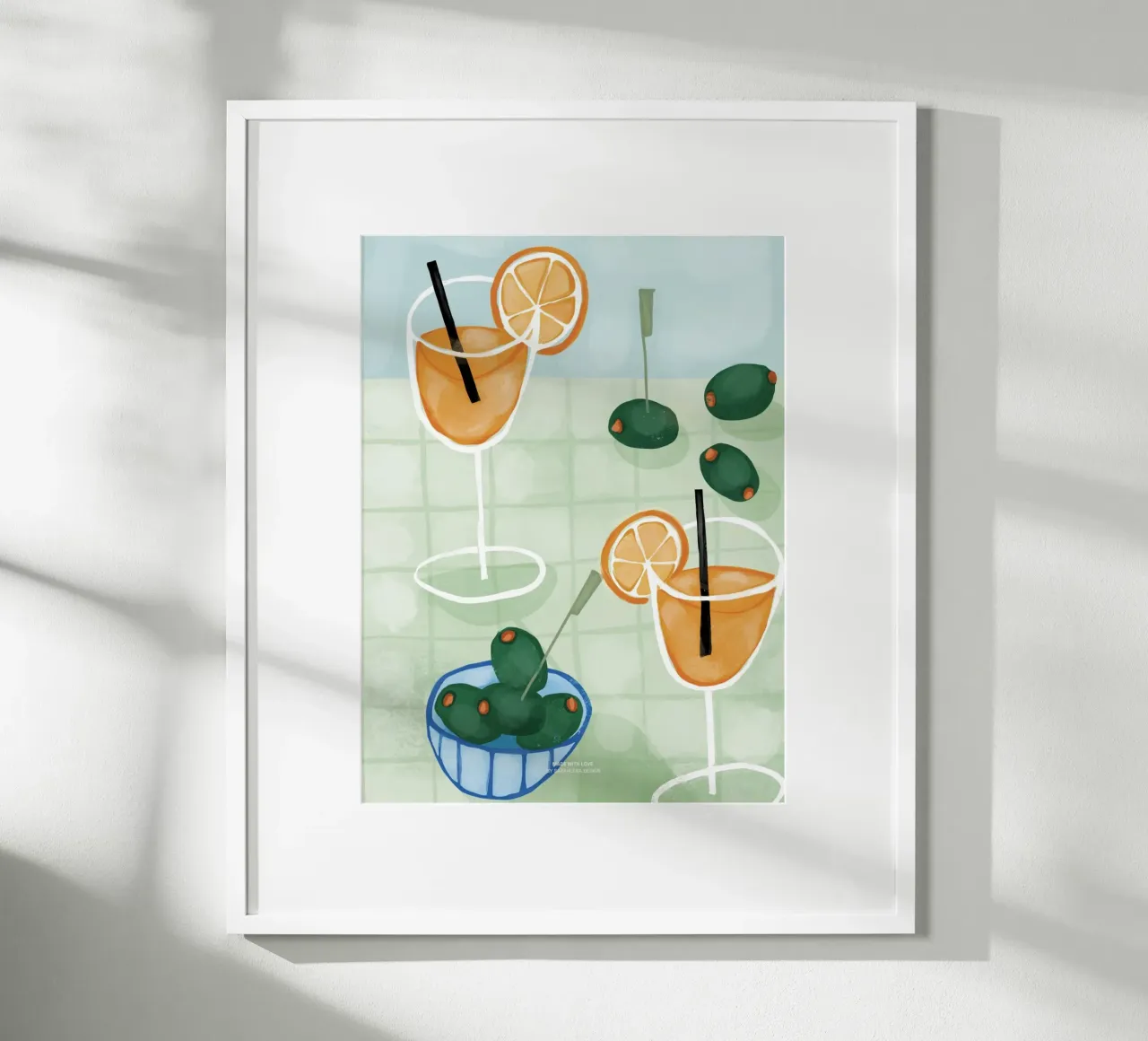 APEROL SPRITZ UND OLIVEN poster with plastic frame by sarahlenadesign