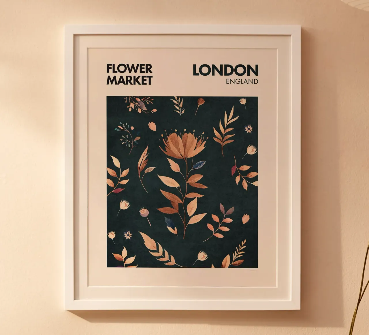 Londra - Mercato dei fiori poster con telaio in legno da Emel Tunaboylu