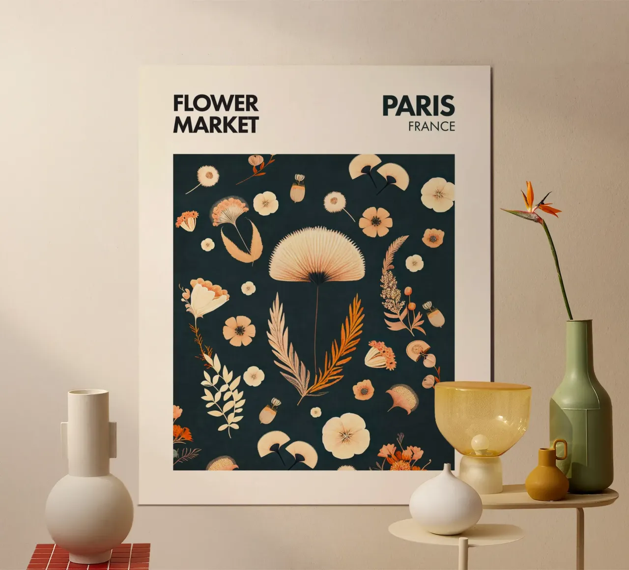 Parigi - Mercato dei fiori poster con telaio in plastica da Emel Tunaboylu