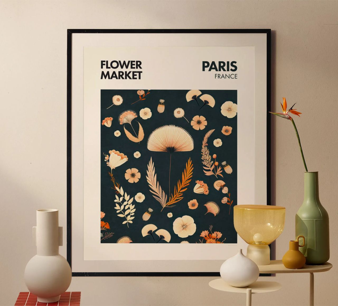 Parijs - Bloemenmarkt poster van Emel Tunaboylu