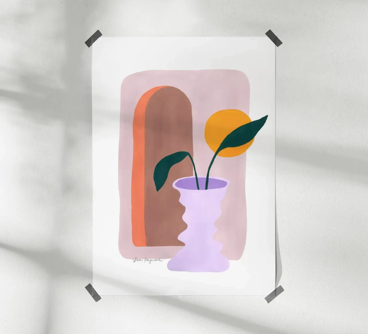 Strelitzia & Sunshine poster with wooden frame by karenmenzenbach