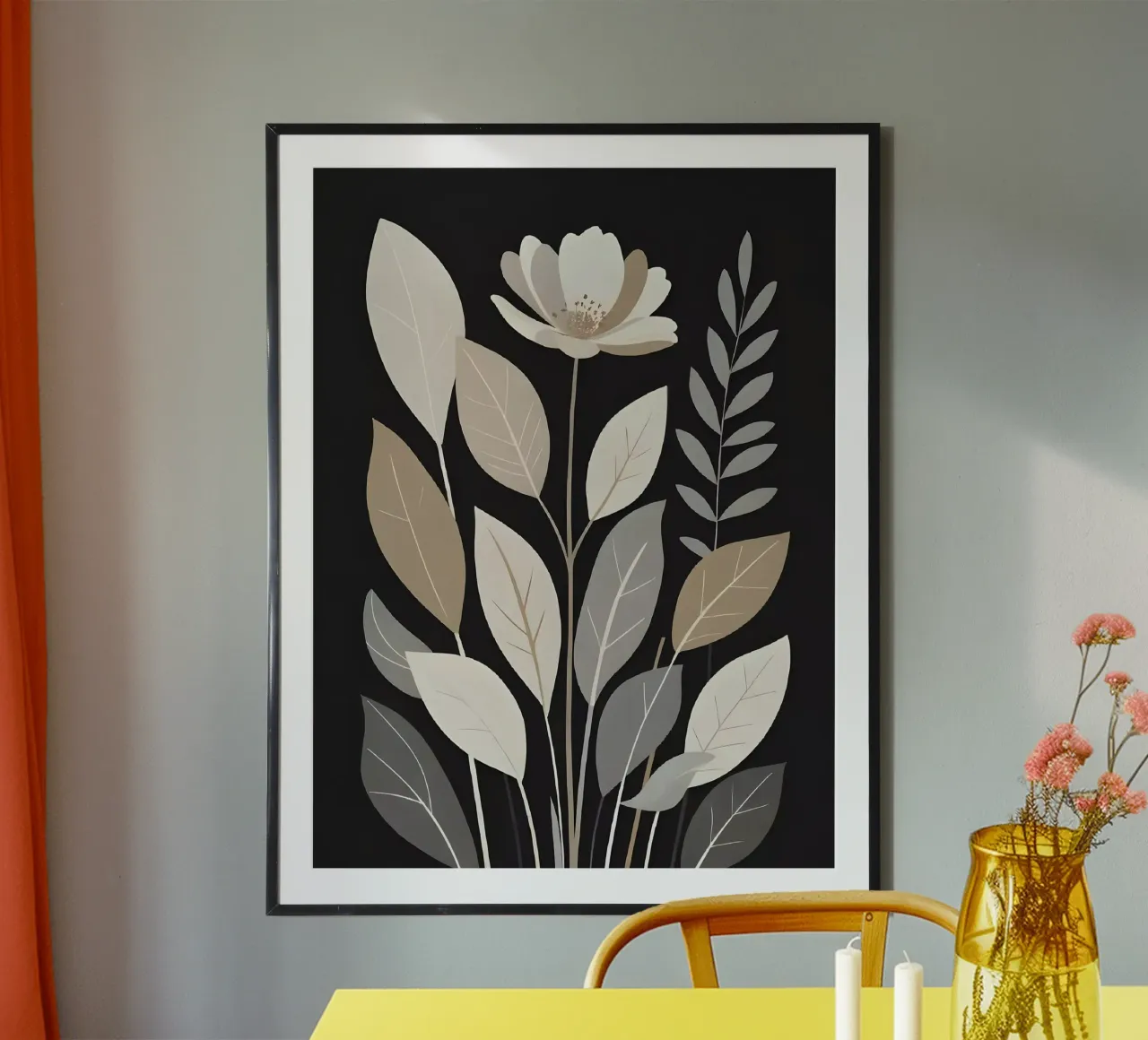 Neutral Serenity: Minimalist Floral Art Print poster with plastic frame by Artistic-shop