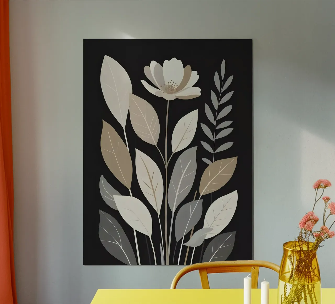 Neutral Serenity: Minimalist Floral Art Print poster with plastic frame by Artistic-shop
