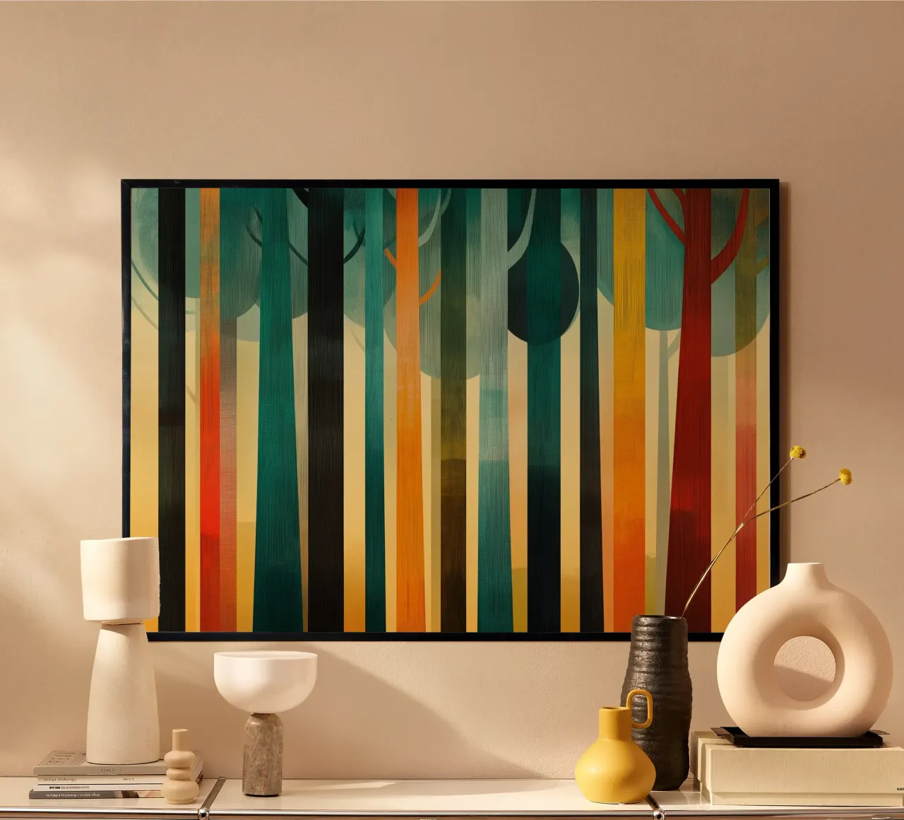 Foresta astratta colorata acquerello vintage poster con telaio in legno da Little Things