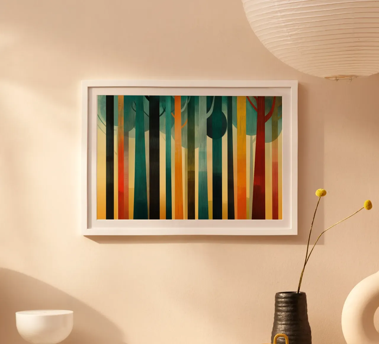 Foresta astratta colorata acquerello vintage poster con telaio in legno da Little Things