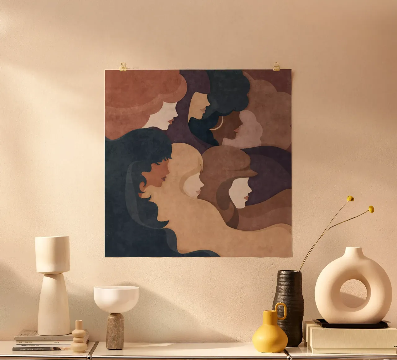 Donne astratte poster con telaio in alluminio da Emel Tunaboylu