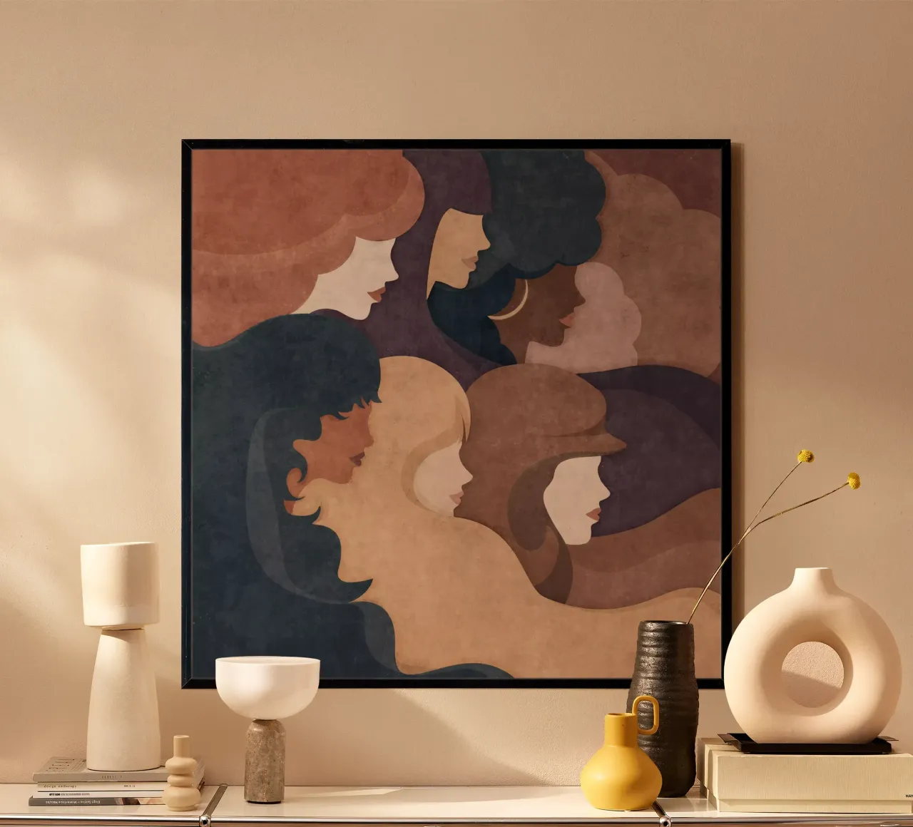 Donne astratte poster con telaio in alluminio da Emel Tunaboylu