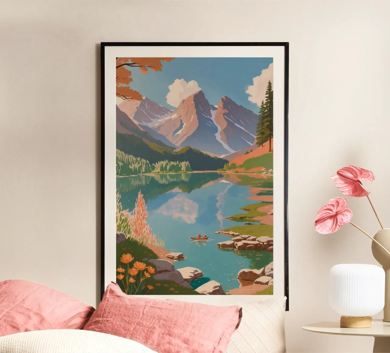Pragser Wildsee : un doux miroir de la nature | Usine 7 poster avec cadre en bois de AlbertKlee