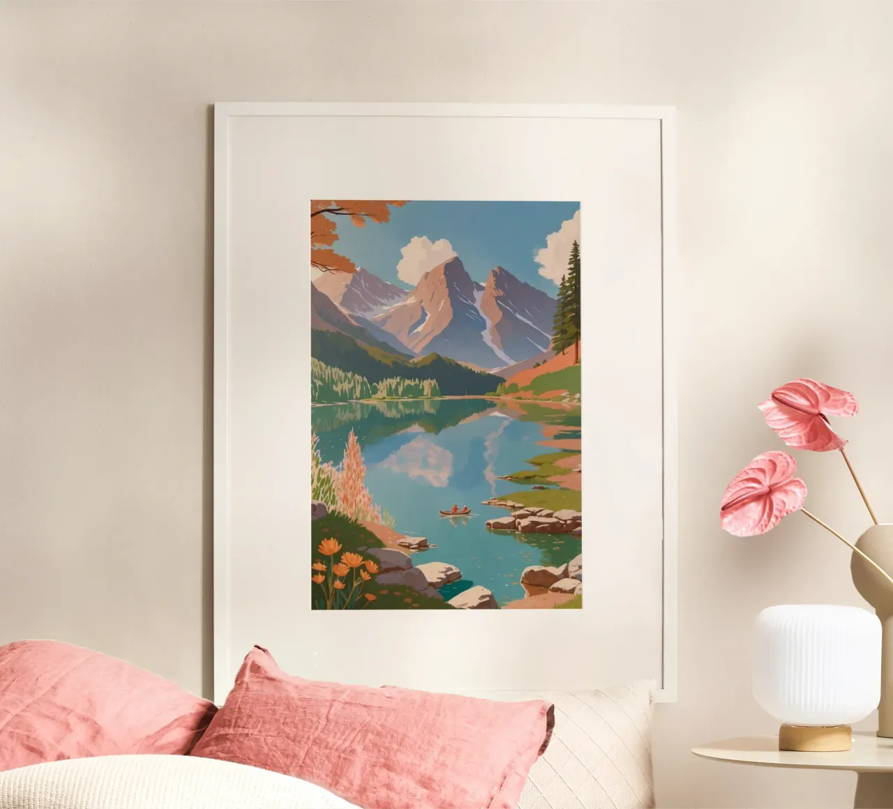 Pragser Wildsee : un doux miroir de la nature | Usine 7 poster avec cadre en bois de AlbertKlee