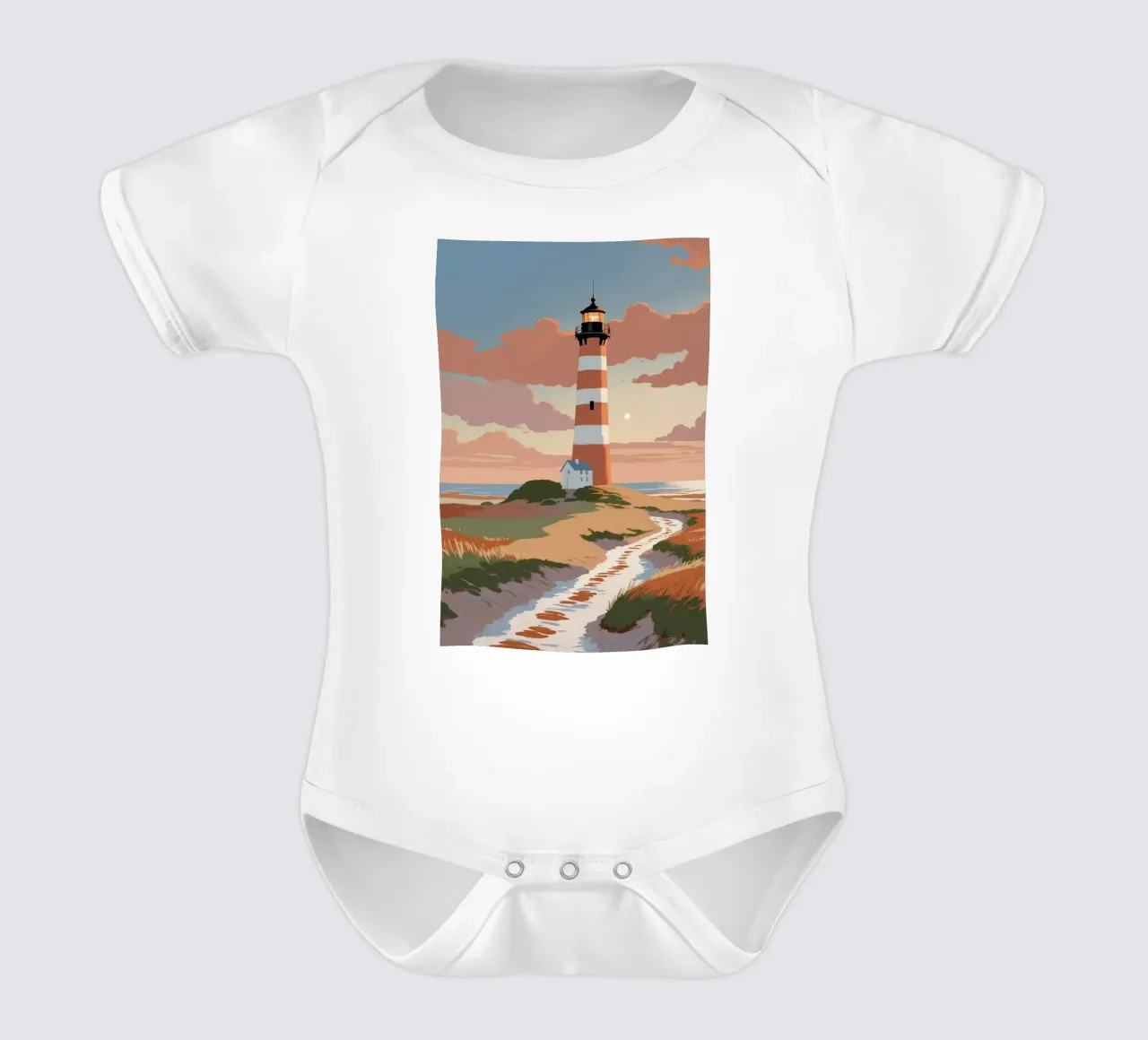 Texel: Lighthouse in summer | Werk 1 short-sleeve baby romper by AlbertKlee
