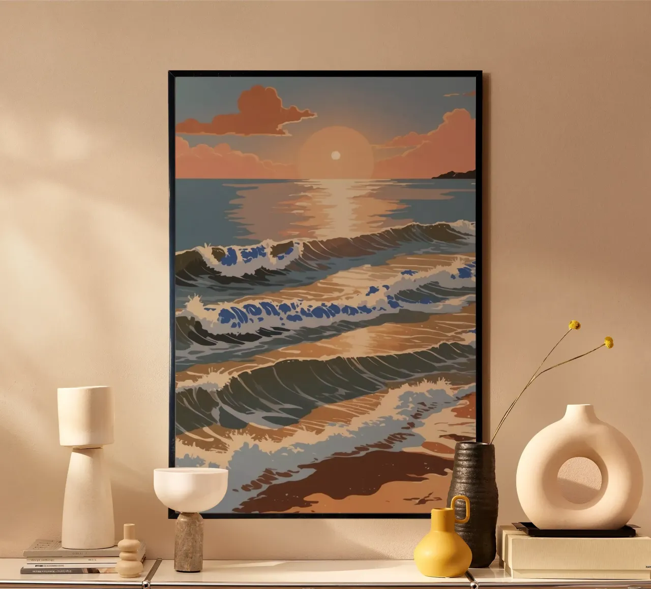 Texel: il rumore del mare al tramonto poster con telaio in alluminio da AlbertKlee