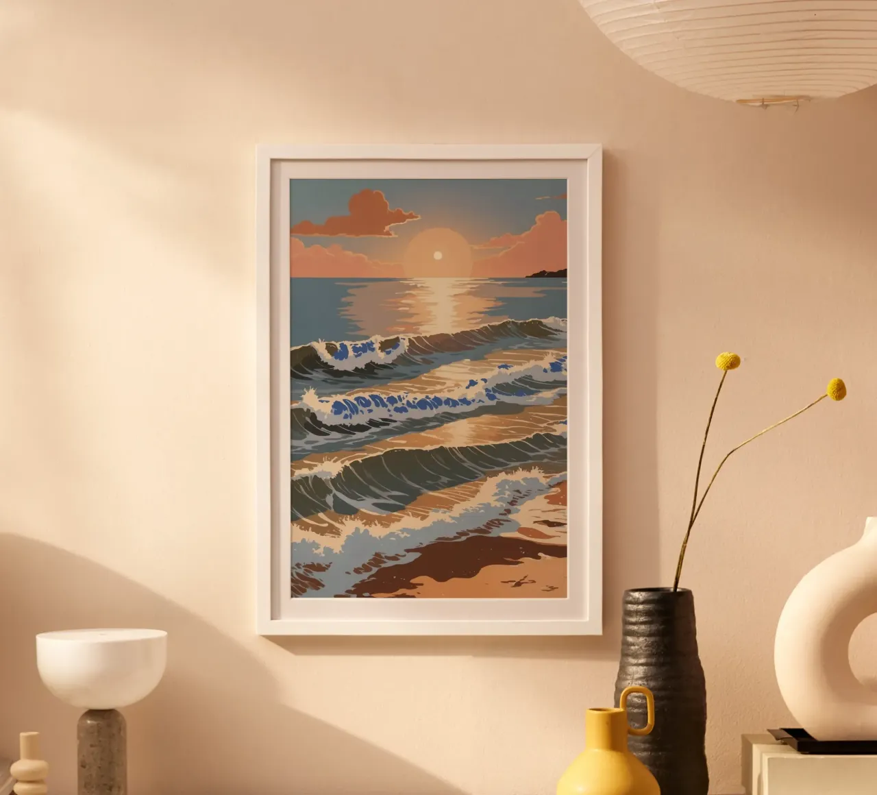 Texel: il rumore del mare al tramonto poster con telaio in alluminio da AlbertKlee
