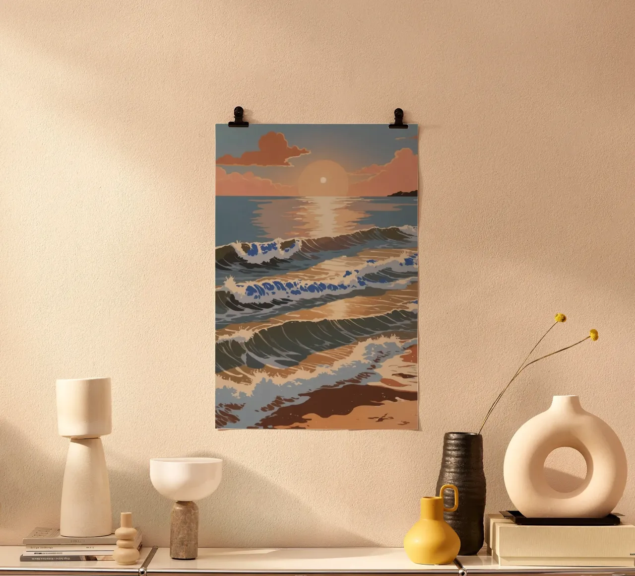 Texel: il rumore del mare al tramonto poster con telaio in alluminio da AlbertKlee