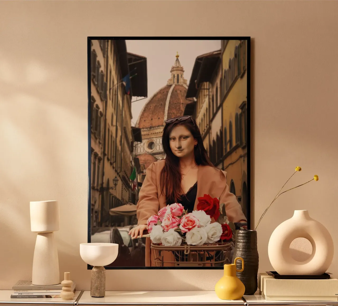 Mona in Florence poster con telaio in alluminio da Dikhotomy
