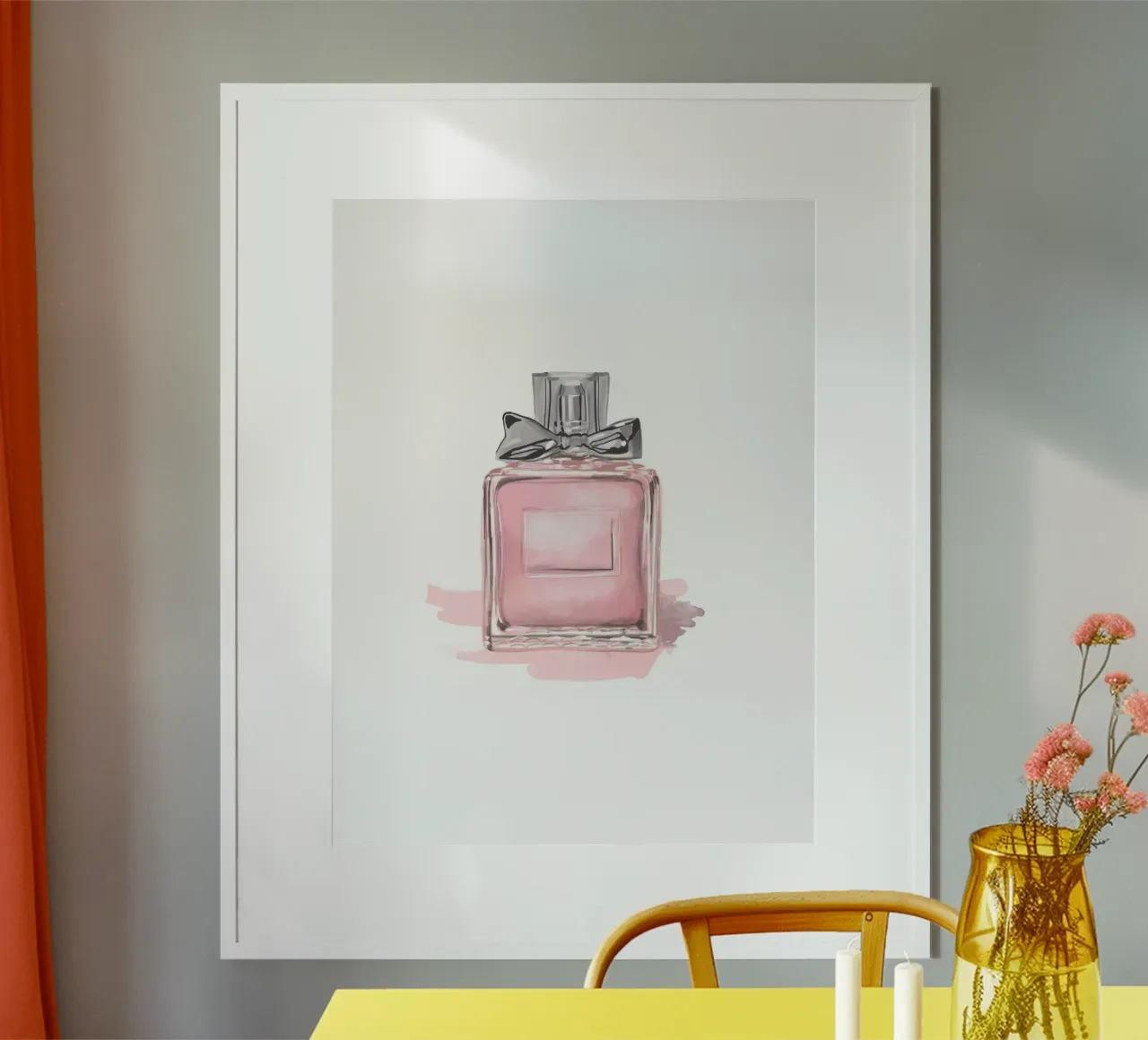 Bottiglia di profumo - Elegante illustrazione ad acquerello poster con telaio in alluminio da Whole©