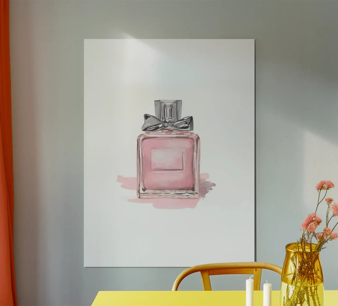 Bottiglia di profumo - Elegante illustrazione ad acquerello poster con telaio in alluminio da Whole©