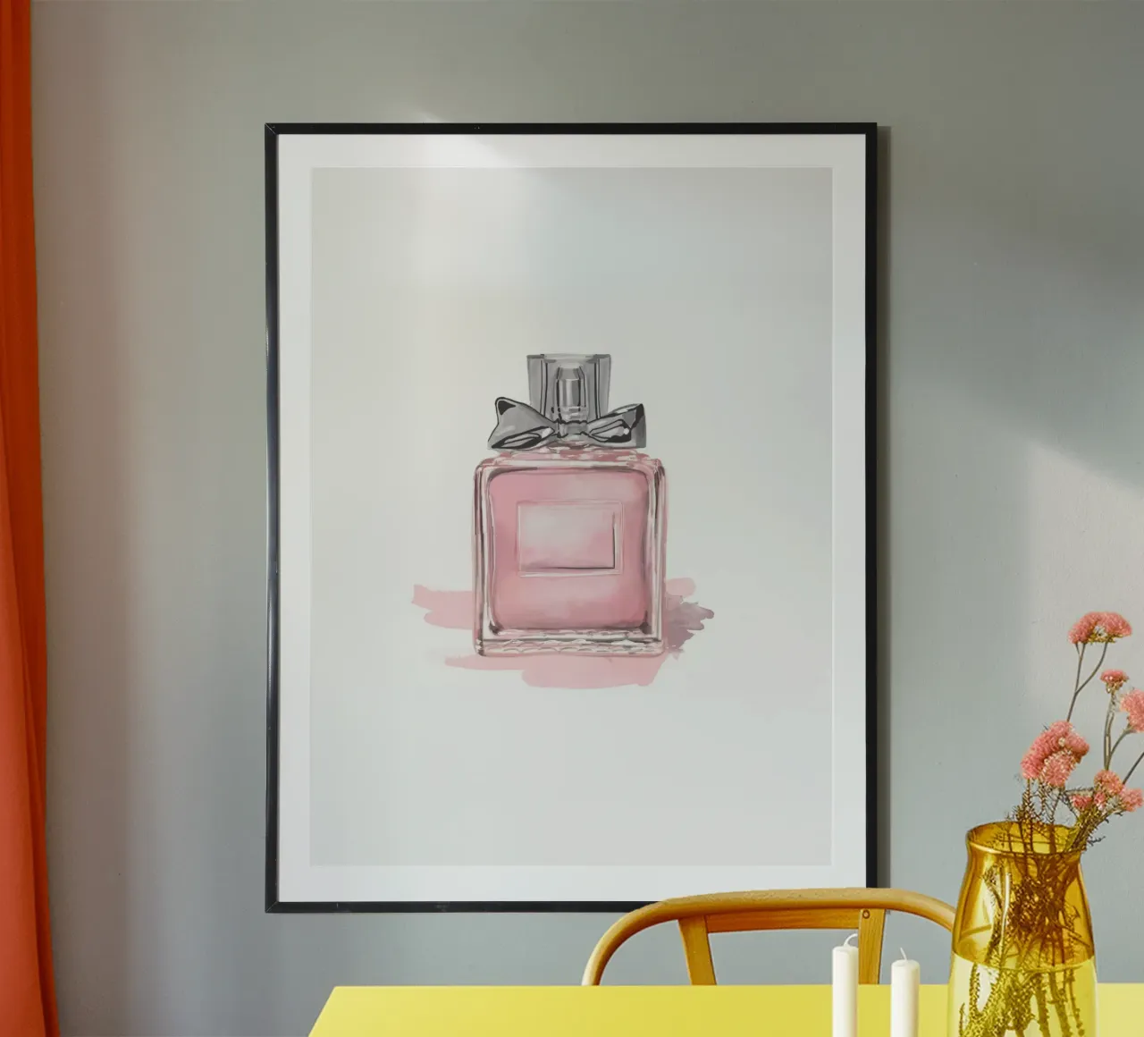 Bottiglia di profumo - Elegante illustrazione ad acquerello poster con telaio in alluminio da Whole©