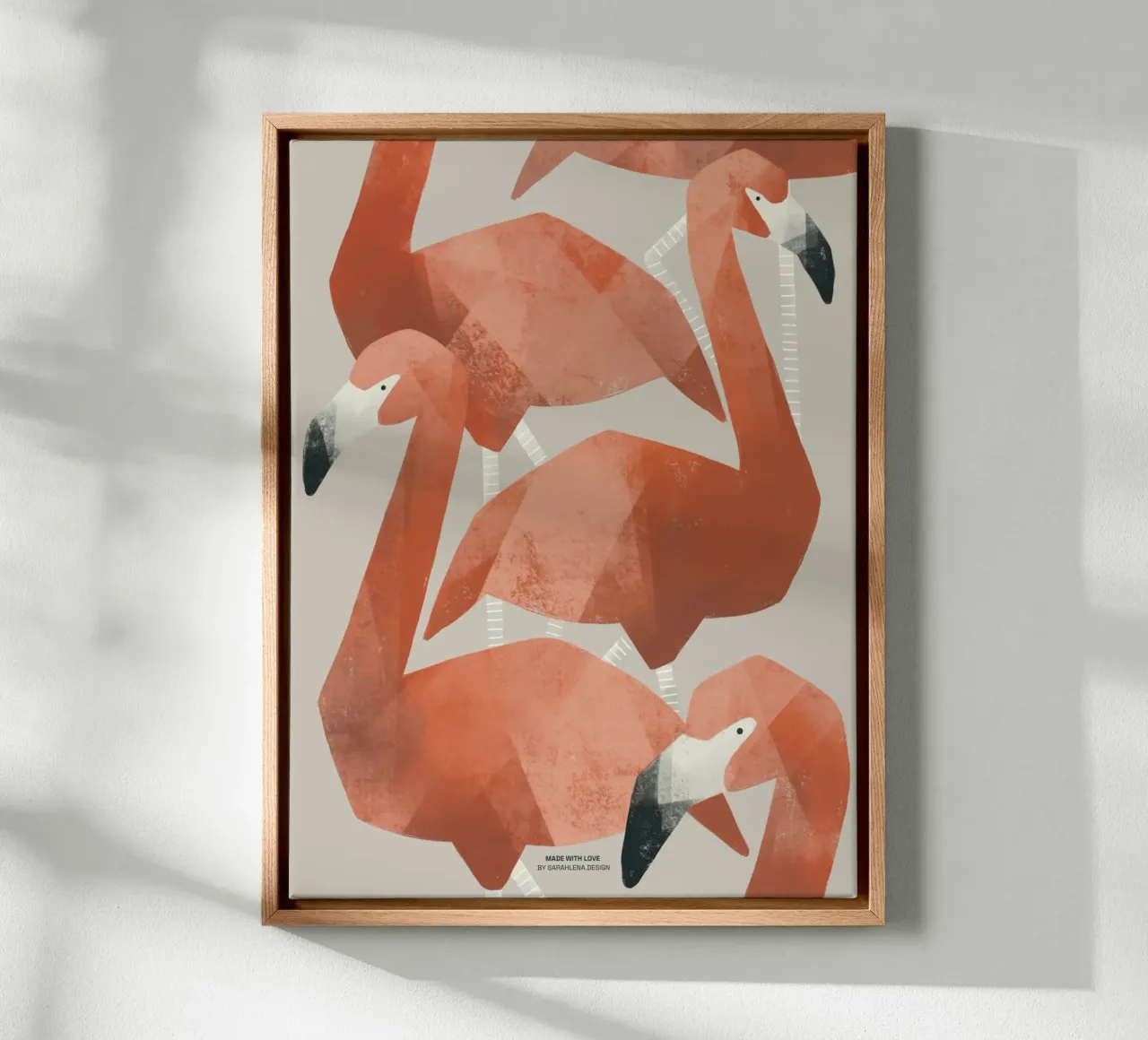 FLAMINGOS AT THE BEACH tela con Cornice a cassetta da sarahlenadesign