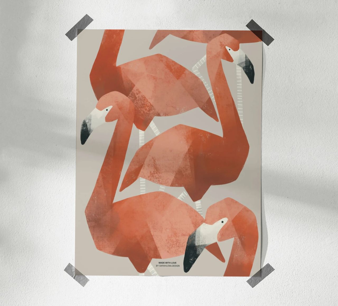 FLAMINGOS AT THE BEACH Poster von sarahlenadesign