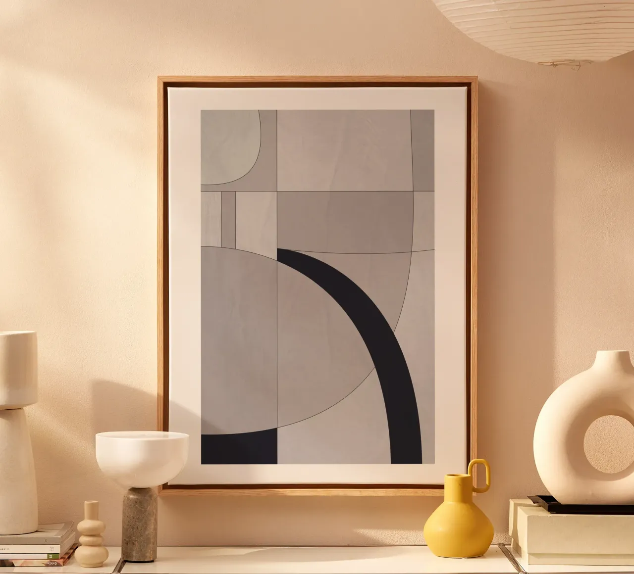 Geometric elegance - minimalist art in soft tones canvas with Floater frame by Whole©