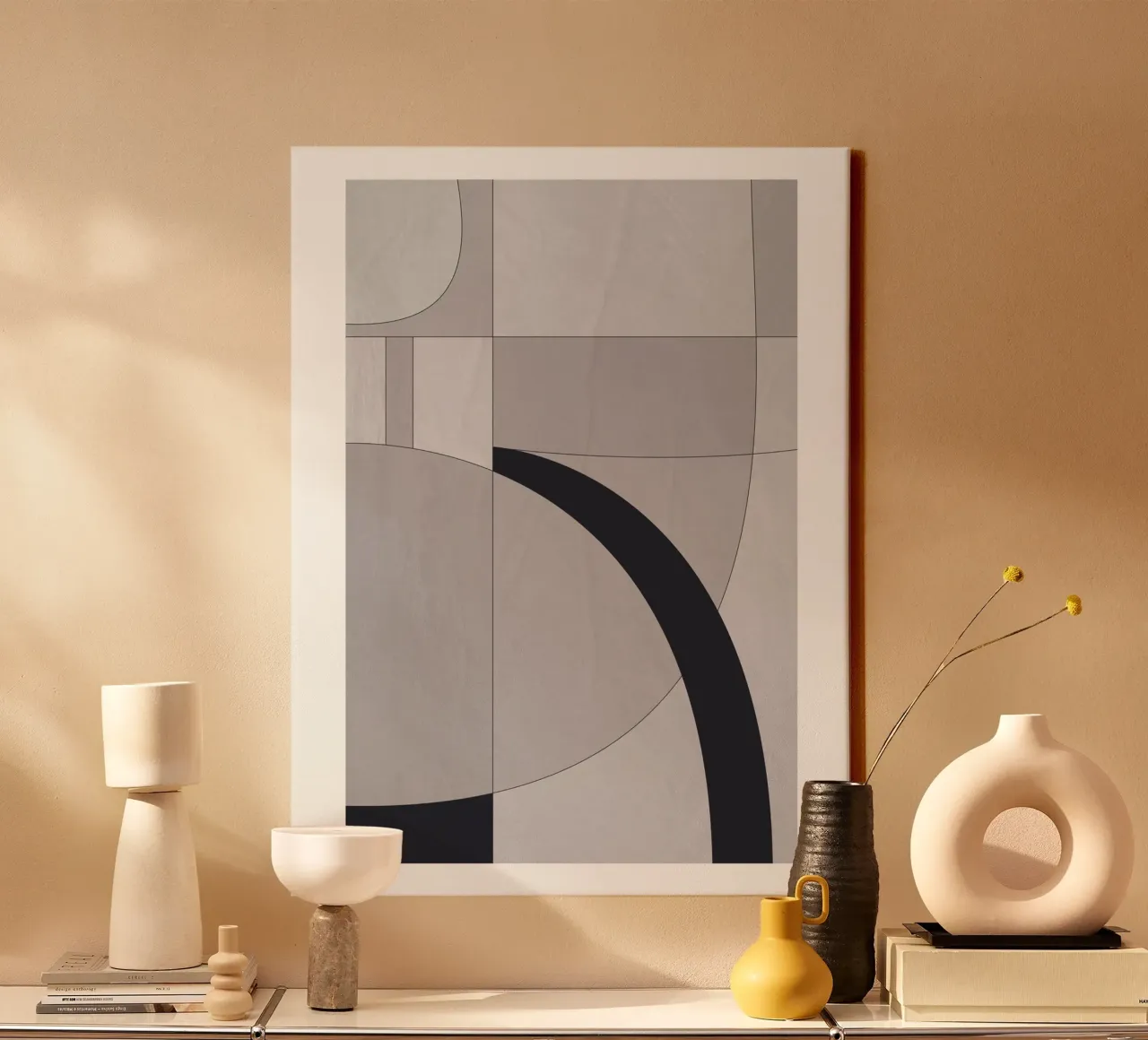 Geometric elegance - minimalist art in soft tones canvas with Floater frame by Whole©