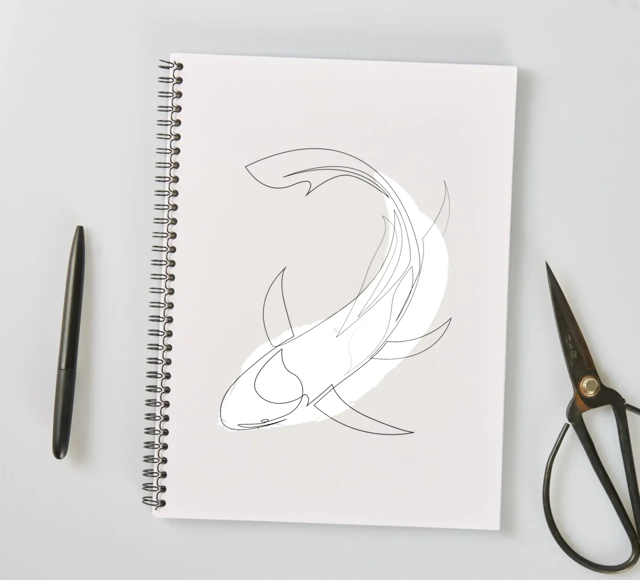 Koi - one line fish spiral notebook by Addillum
